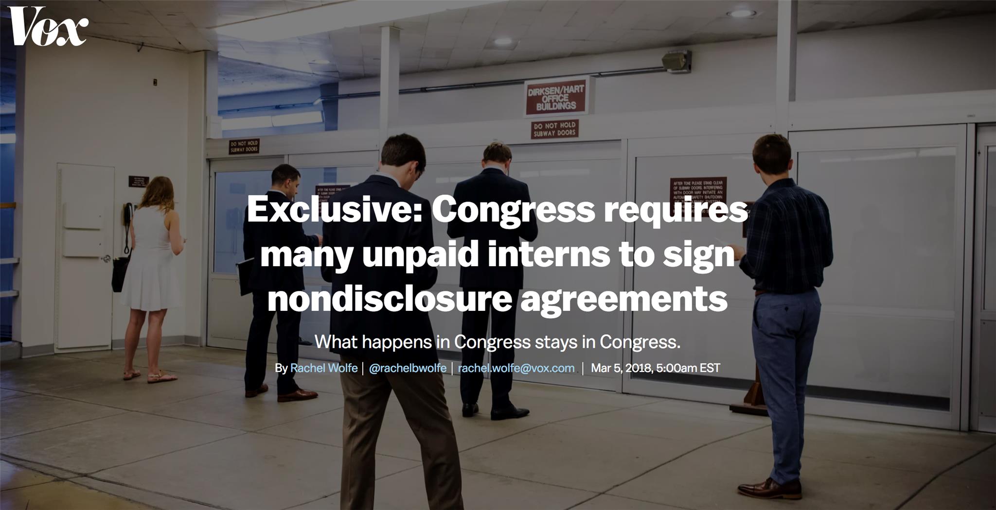 Vox: Exclusive: Congress requires many unpaid interns to sign NDAs.